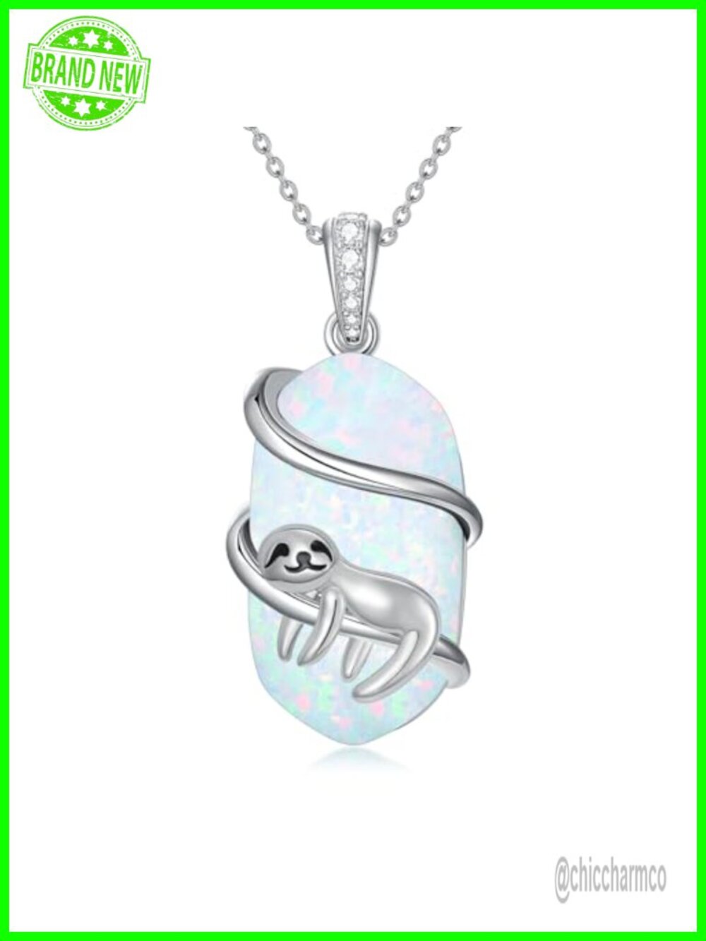 HPQQ Opal Sloth Necklace 925 Sterling Silver Animal Pendant